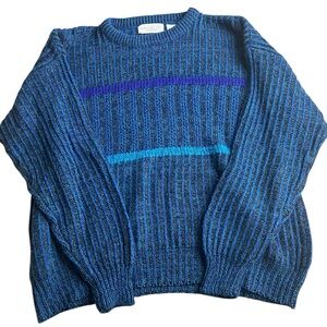 Vintage Weekends in California Sweater Blue Black Striped Knit Pullover Men’s XL